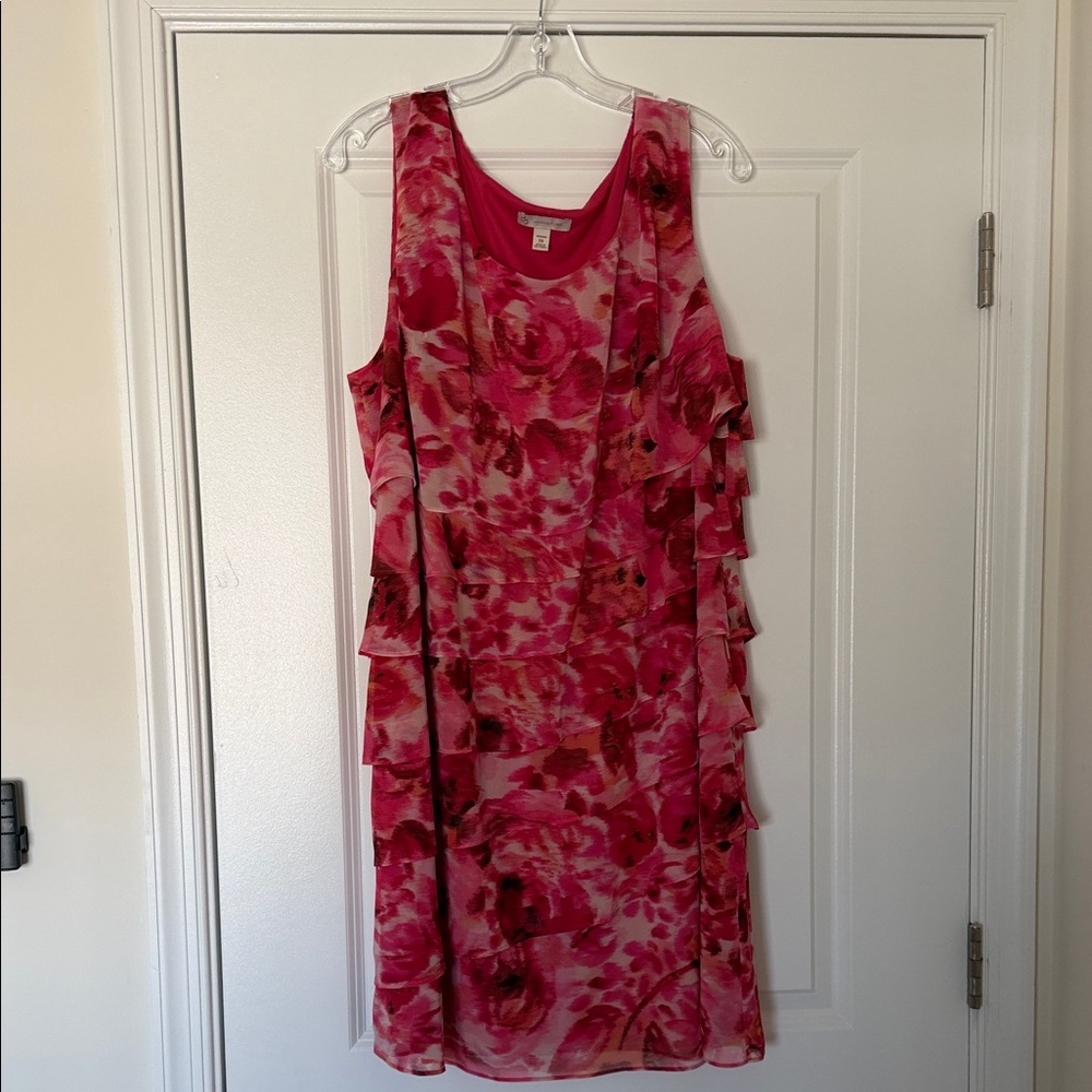 Dress Barn Women’s Pink Floral Tiered Ruffle Tank Dress